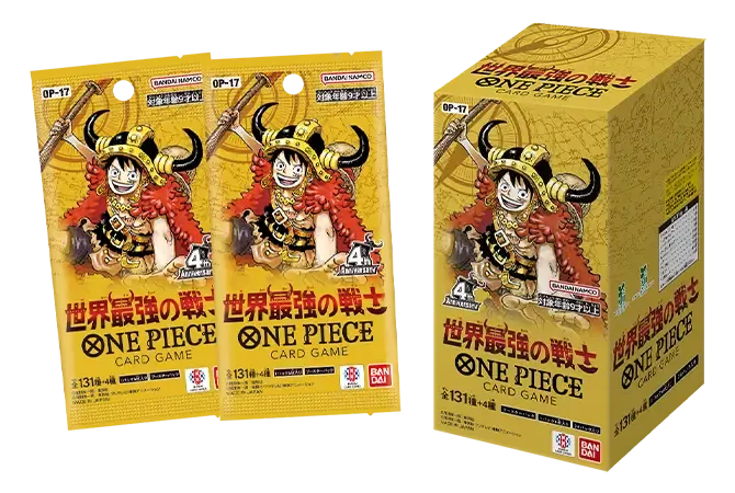 Booster et boîte de boosters OP-17 en japonais, présentés par Bandai