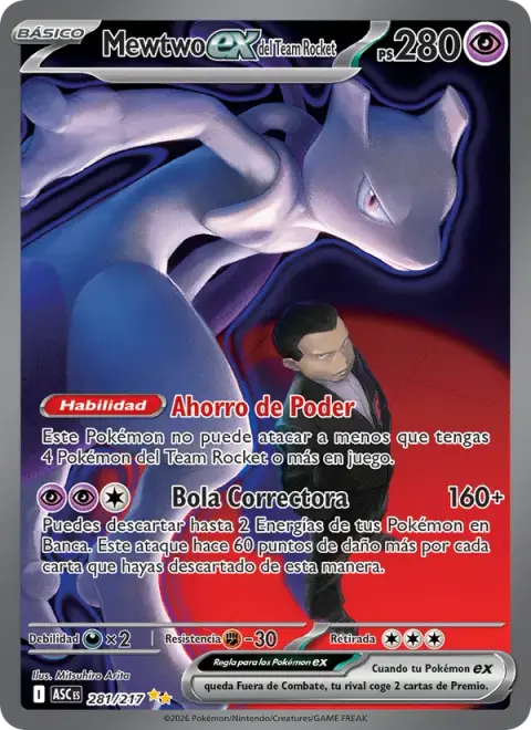 Mewtwo ex del Team Rocket 281/217 · Héroes Ascendentes
