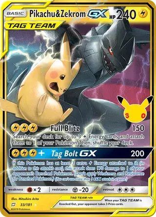 Pikachu et Zekrom GX 33/181 · 30ᵉ Anniversaire