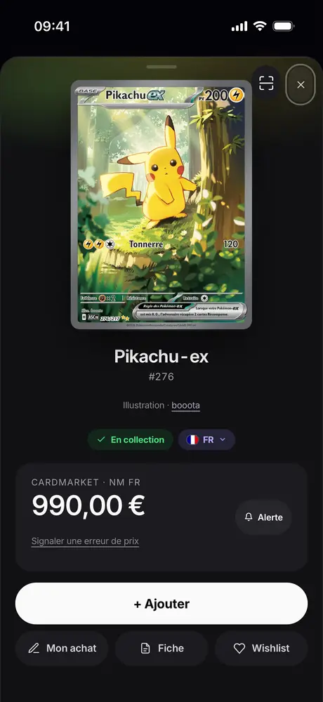 La fiche d'une carte dans l'app
